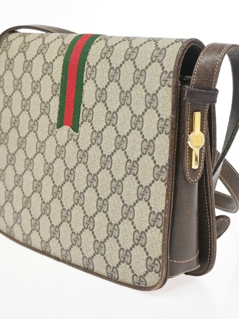 GUCCI Logo GG Pattern Sherry Flap Shoulder Bag PVC Leather Brown GHW 67KC907 - Picture 4 of 16